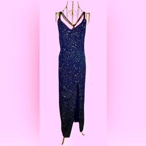 L.A. Glo Vintage Y2K Navy Long Gown, Colorful Sequins, 9/10 Juniors or S Women’s